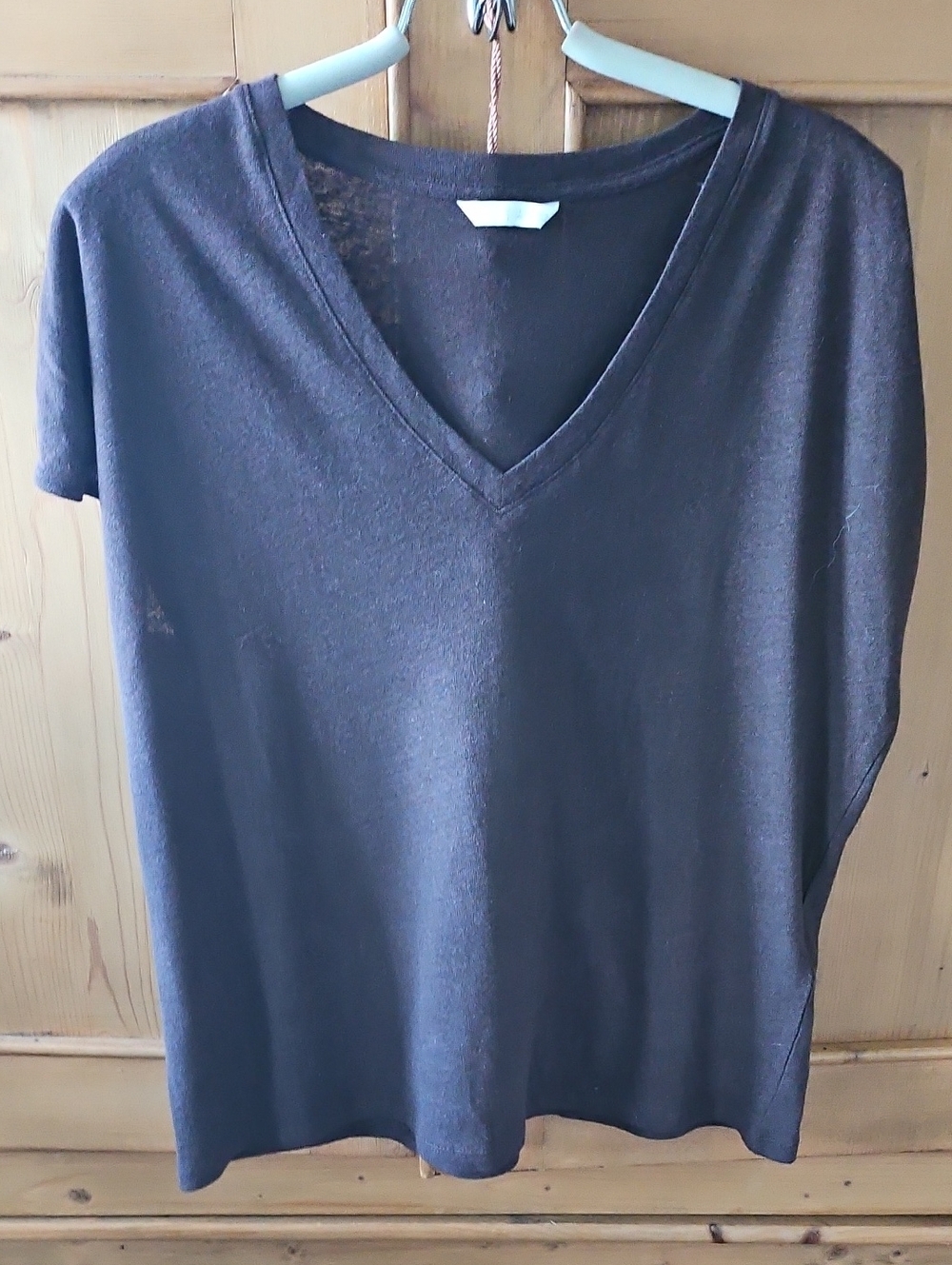 Zara Linen Blend V Neck T Shirt Brown Size Medium